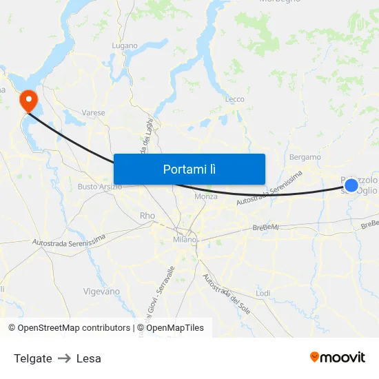 Telgate to Lesa map