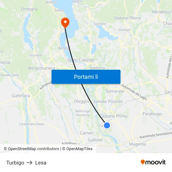 Turbigo to Lesa map