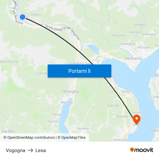 Vogogna to Lesa map