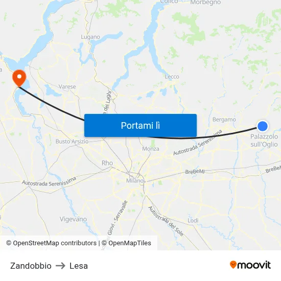 Zandobbio to Lesa map