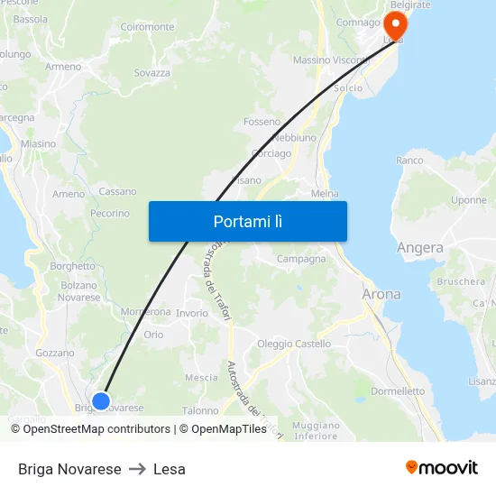 Briga Novarese to Lesa map