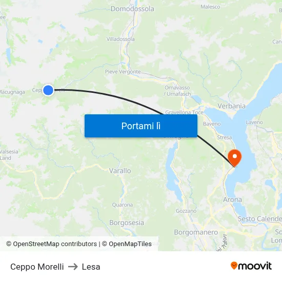 Ceppo Morelli to Lesa map