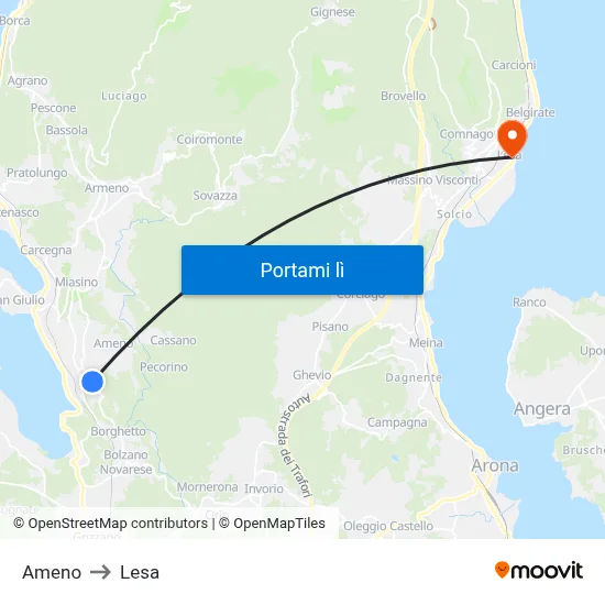 Ameno to Lesa map
