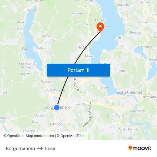 Borgomanero to Lesa map