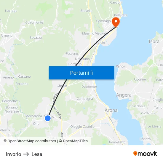 Invorio to Lesa map