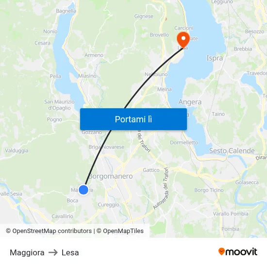 Maggiora to Lesa map