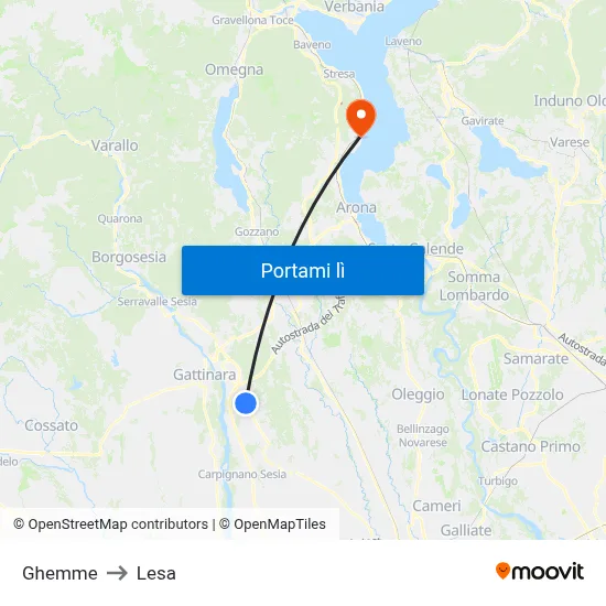 Ghemme to Lesa map