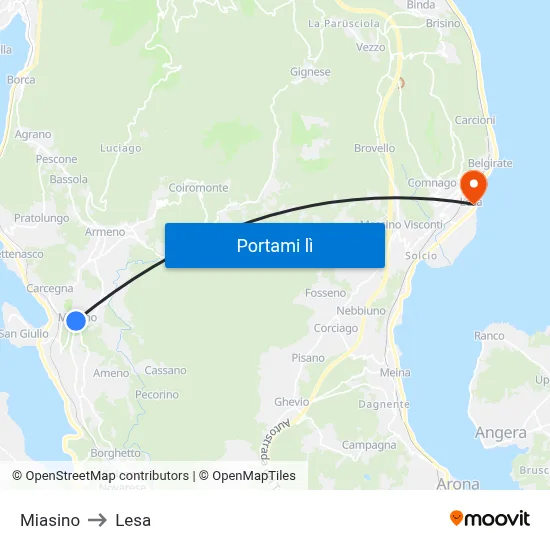 Miasino to Lesa map