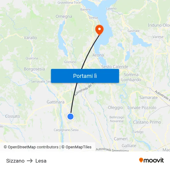 Sizzano to Lesa map