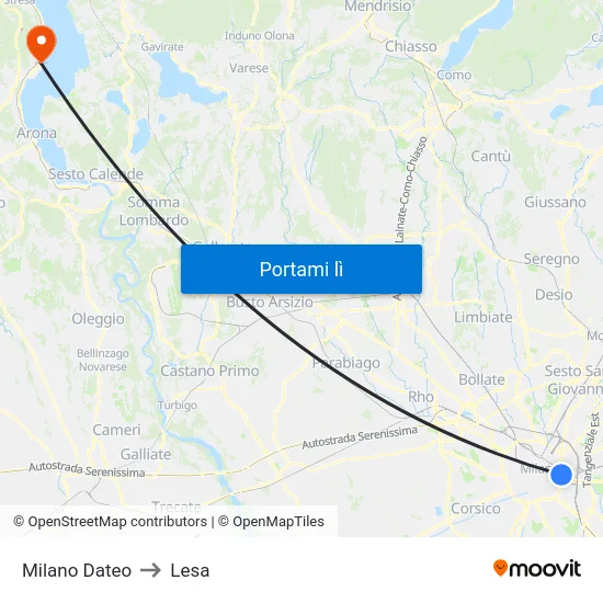 Milano Dateo to Lesa map