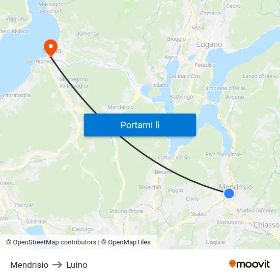 Mendrisio to Luino map