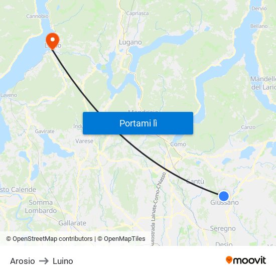 Arosio to Luino map