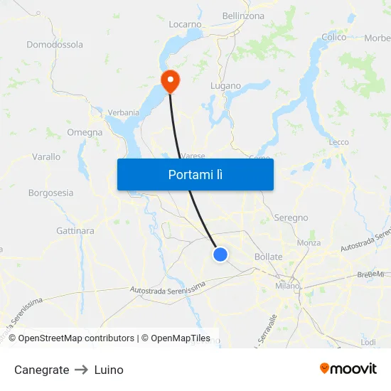 Canegrate to Luino map