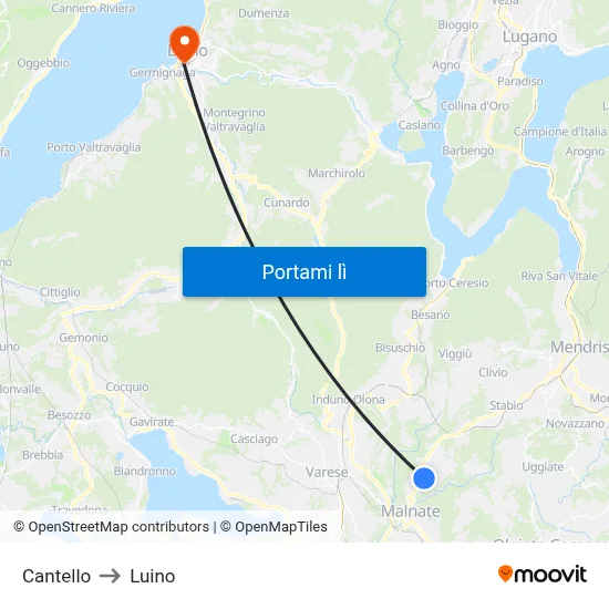 Cantello to Luino map