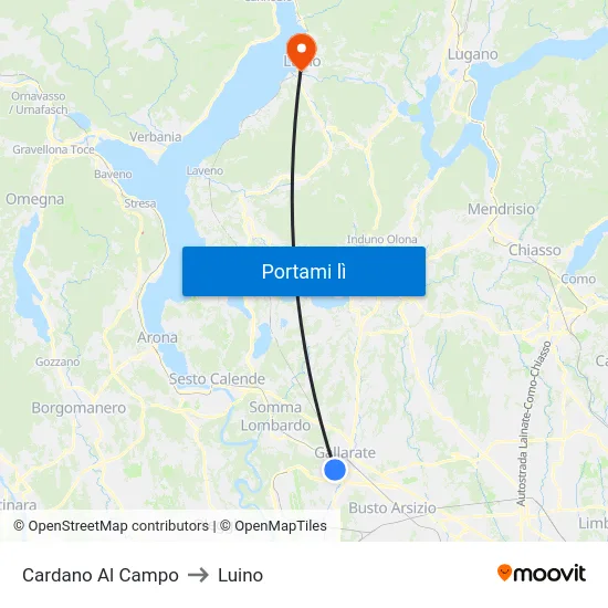Cardano Al Campo to Luino map