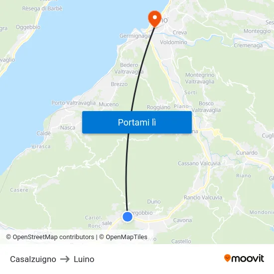 Casalzuigno to Luino map