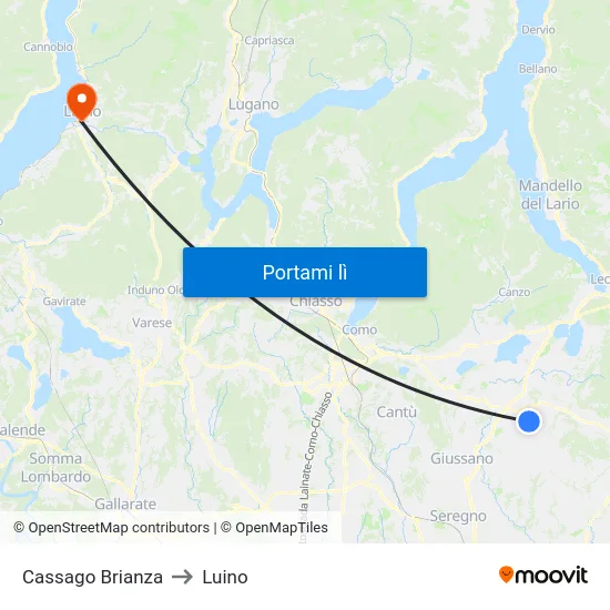 Cassago Brianza to Luino map