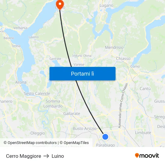 Cerro Maggiore to Luino map