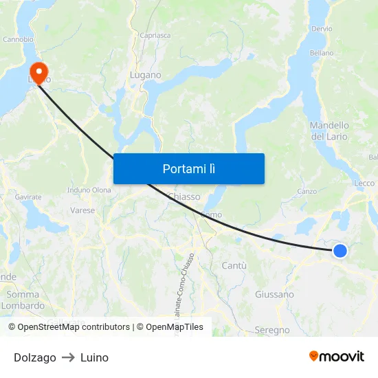 Dolzago to Luino map