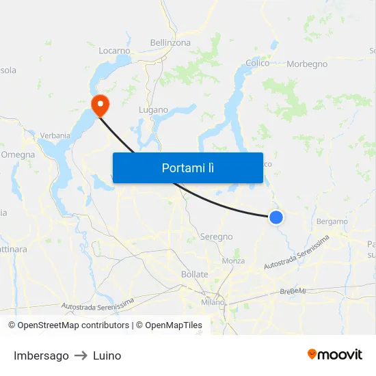 Imbersago to Luino map