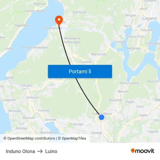 Induno Olona to Luino map