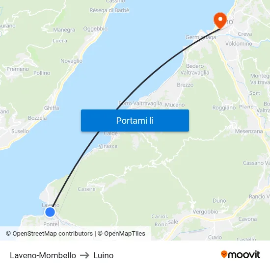 Laveno-Mombello to Luino map