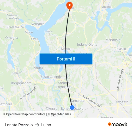 Lonate Pozzolo to Luino map