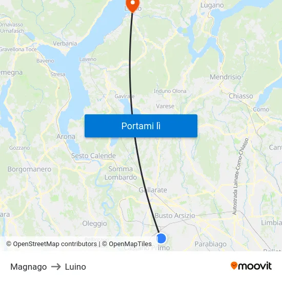 Magnago to Luino map