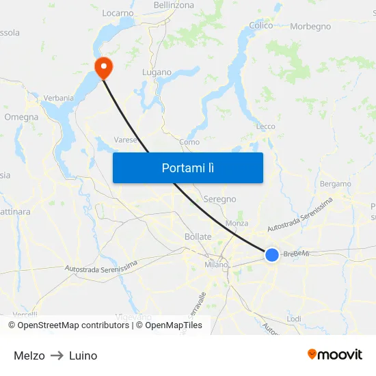 Melzo to Luino map