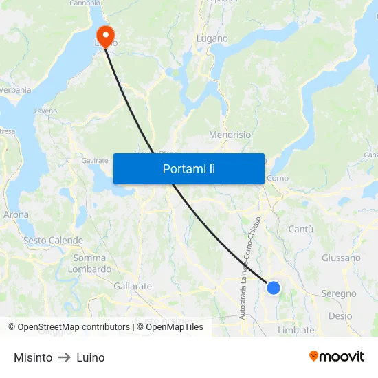 Misinto to Luino map