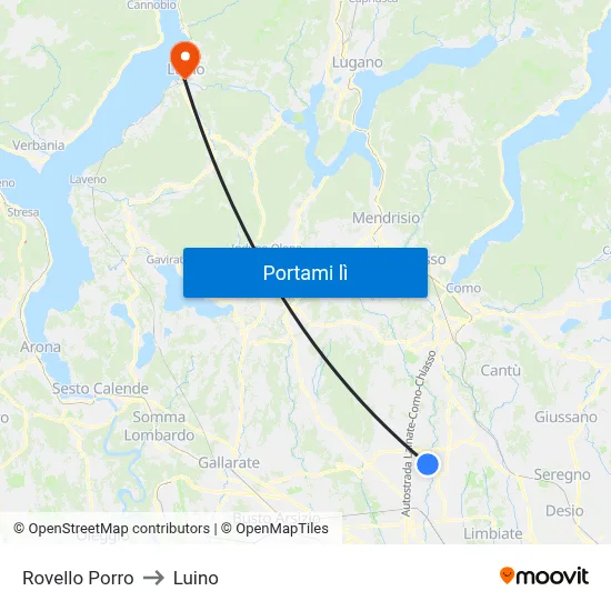 Rovello Porro to Luino map