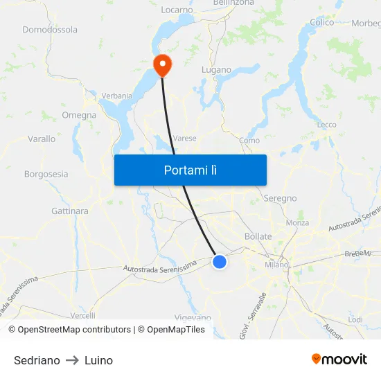Sedriano to Luino map