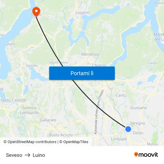 Seveso to Luino map
