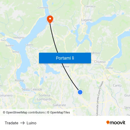 Tradate to Luino map