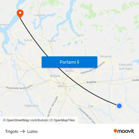 Trigolo to Luino map