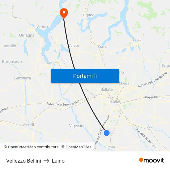Vellezzo Bellini to Luino map