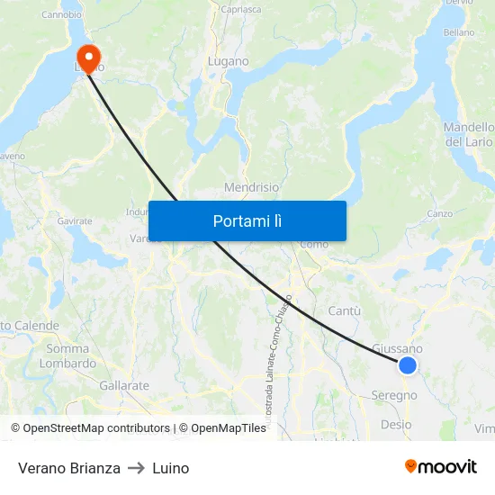 Verano Brianza to Luino map