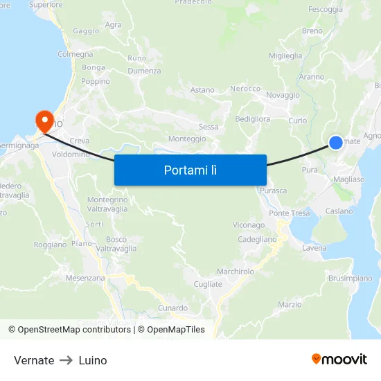 Vernate to Luino map