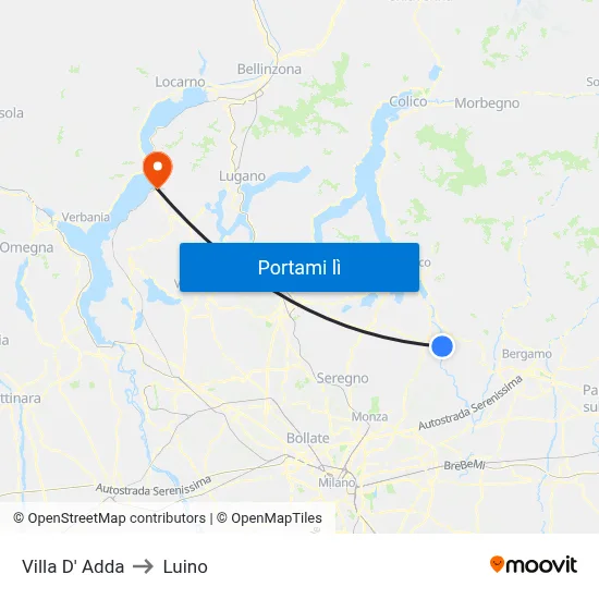 Villa D' Adda to Luino map