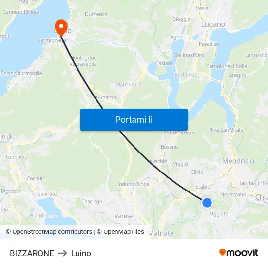 BIZZARONE to Luino map