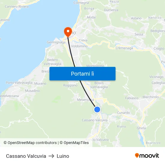 Cassano Valcuvia to Luino map