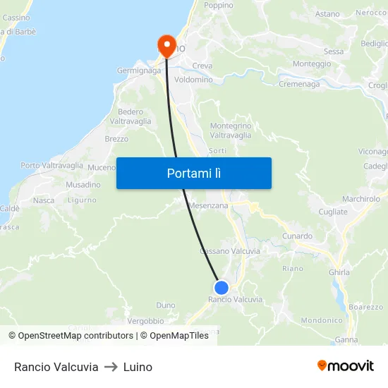 Rancio Valcuvia to Luino map