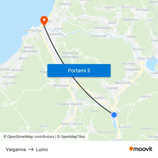 Valganna to Luino map