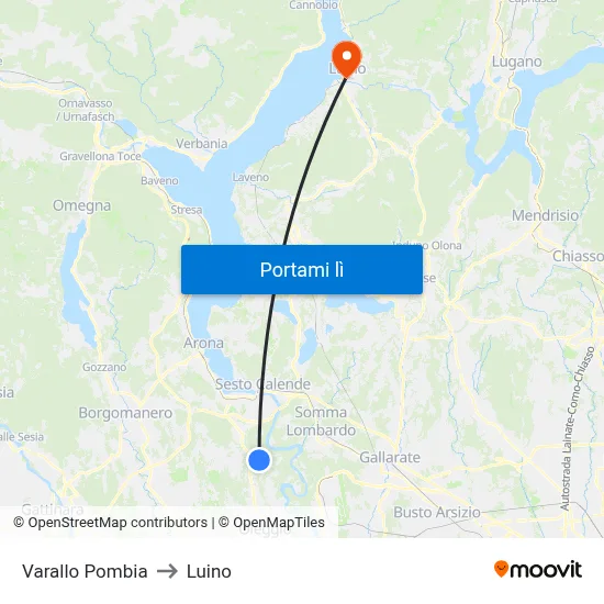 Varallo Pombia to Luino map