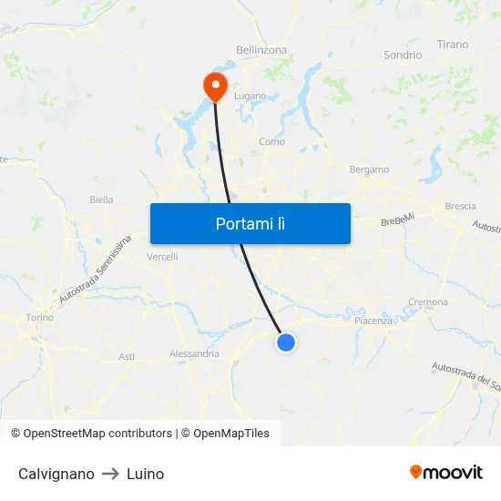 Calvignano to Luino map