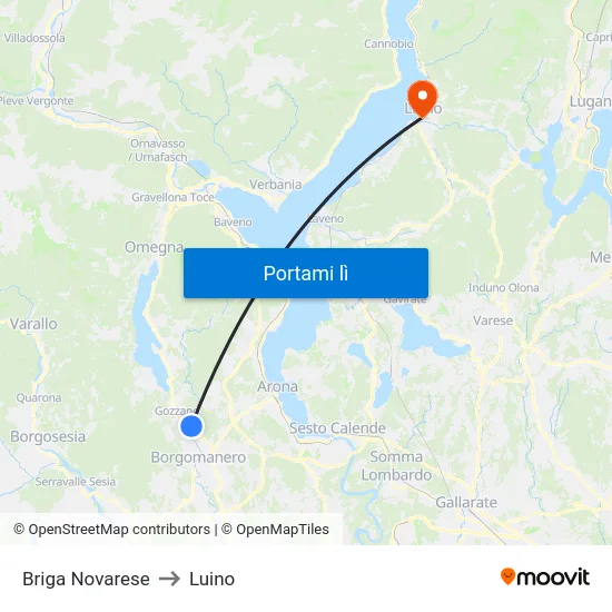 Briga Novarese to Luino map