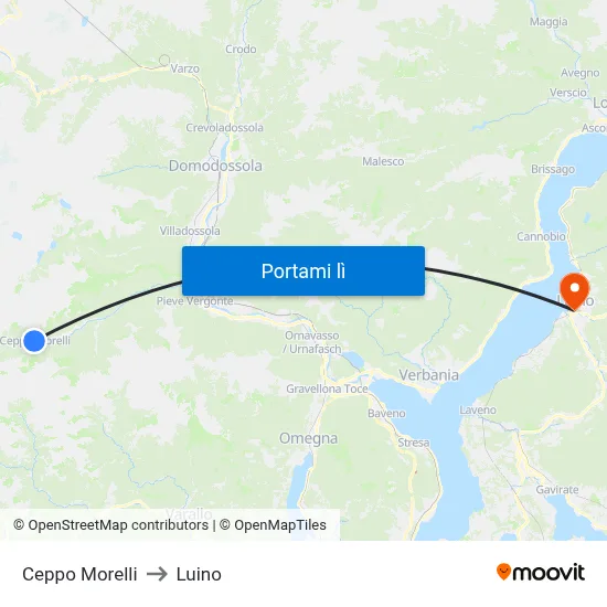 Ceppo Morelli to Luino map