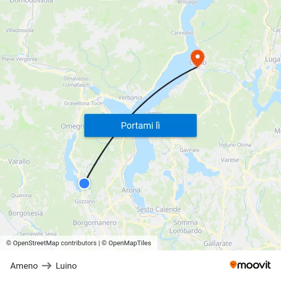 Ameno to Luino map