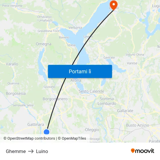 Ghemme to Luino map