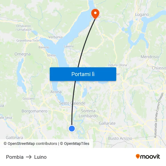 Pombia to Luino map